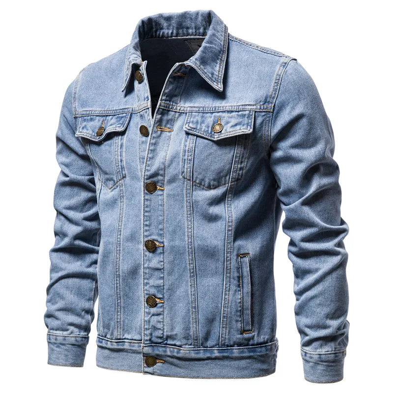 2025 Autumn Men's Solid Denim Jackets Fashion Motorcycle Vintage Jeans Jackets Hommes Slim Fit Cotton Casual Black Blue Coats