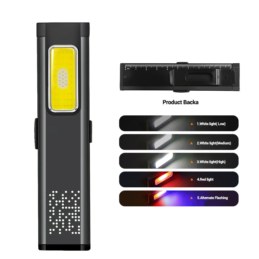 Mini Portable Rechargeable LED Torch Light, Waterproof Outdoor Work Pocket Flashlight with Magnetic Grip, Compact LED Flashlight