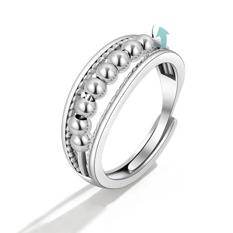 Rotating Jewelry Adjustable Anxiety Ring For Women Girls Fashion Flower Round Beads Pendant Finger Rings Anti-Stress Gifts