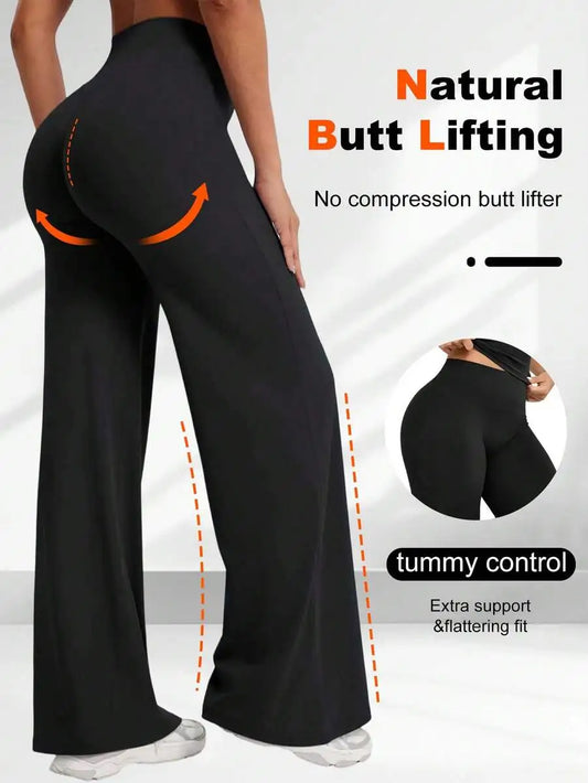 Pantalon Large Casual Taille Haute Femme | Yoga Multifonction | Lift Fesses | Souple Polyester