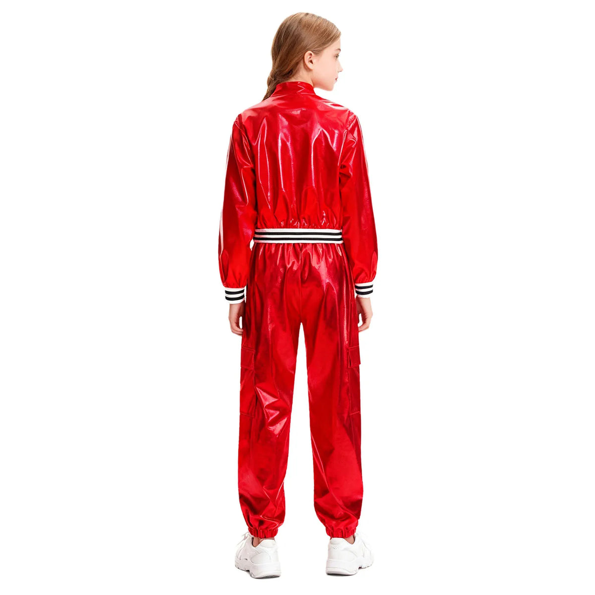 Ensemble Danse Fille Hip Hop | Veste Bomber Métallique & Pantalon | Costume Scène Carnaval Jazz