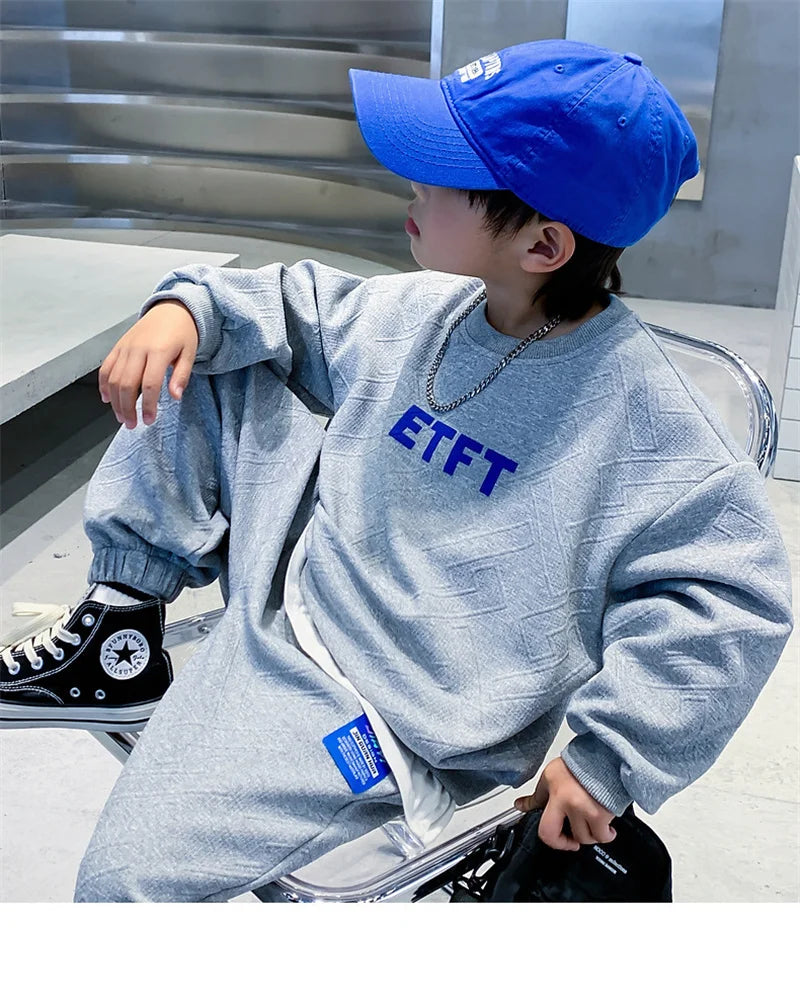 Boys Sweatshirt Suit 2024 New Autumn Spring Casual Sets Teenager Trends Top Pants 2Pcs Outfits Kids Handsome Fashion Clothes