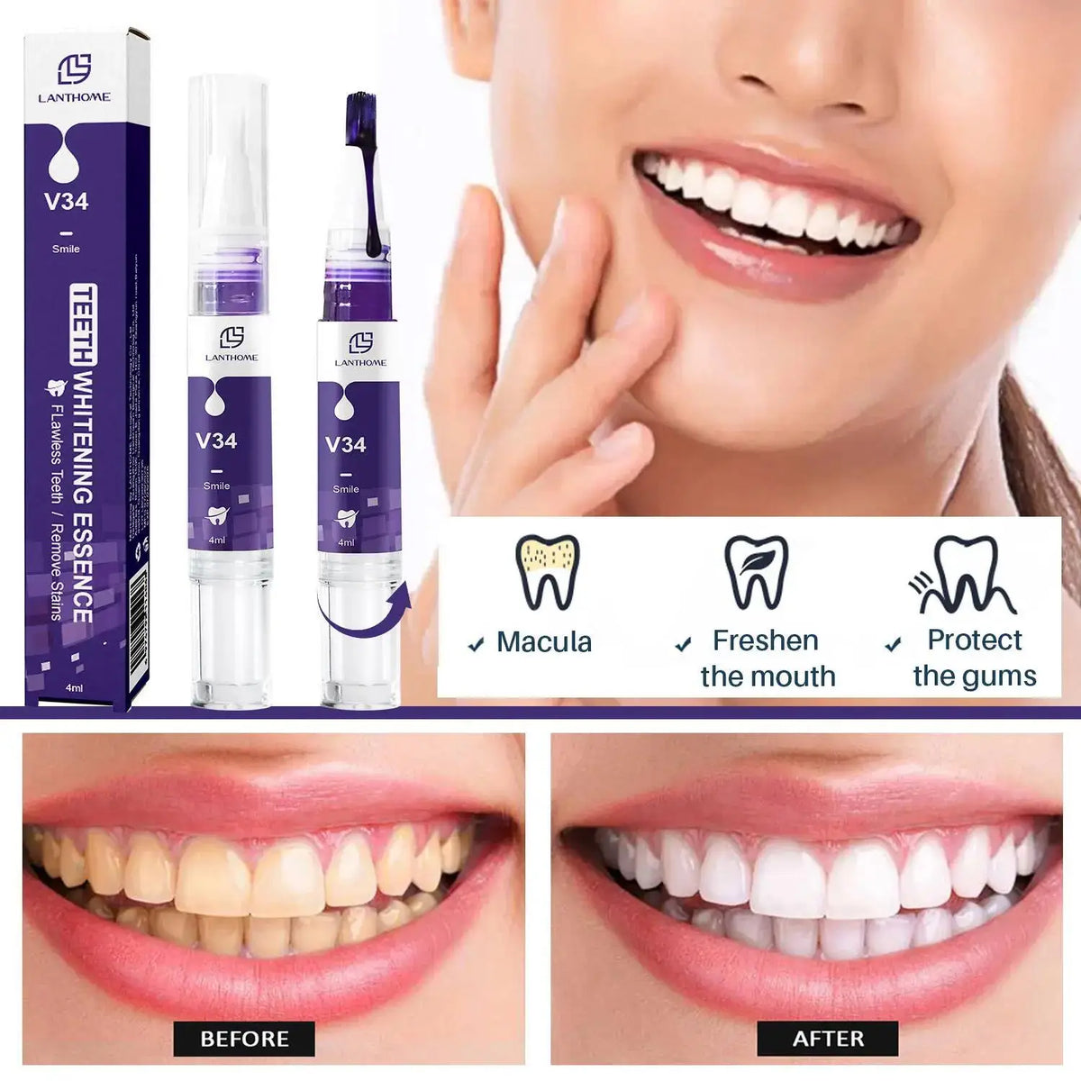 Dentifrice Blanchissant Violet V34 | Élimine Plaque & Taches | Haleine Fraîche | Hygiène Dentaire
