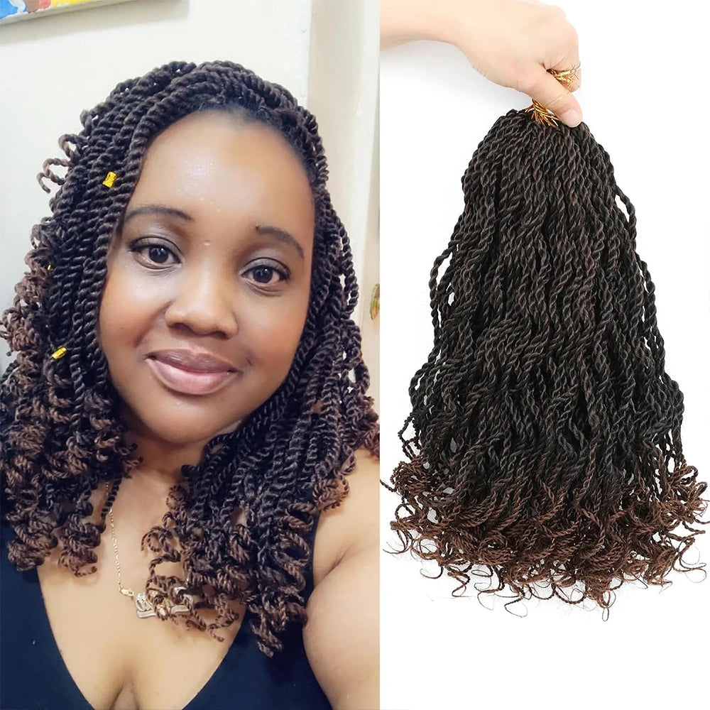 Tresses Senegalese Twist Ondulées Crochet | 8 Pouces | Bouts Bouclés | Noir Synthétique | Lot 8 Paquets