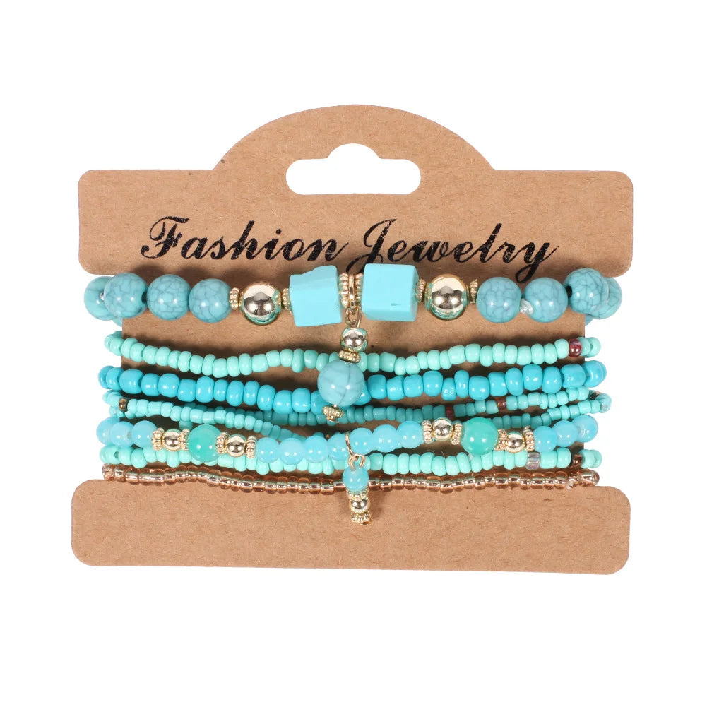 Bohemian Handmade Beaded Bracelet Set For Women Summer Colorful Beaded Chain Bangle Girls Boho Jewelry Accessories