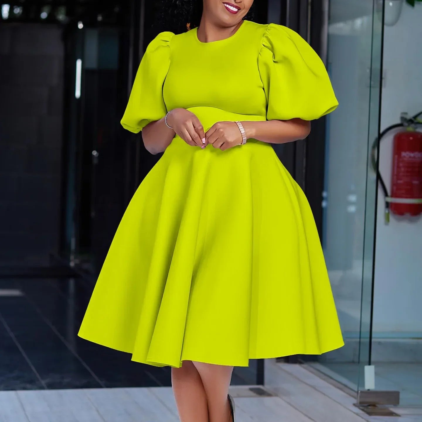 Elegant Dresses for Woman 2024 O Neck Short Sleeve High Waisted Pleated Mid Calf Luxury Female Birthday Party Dinner Vestidos