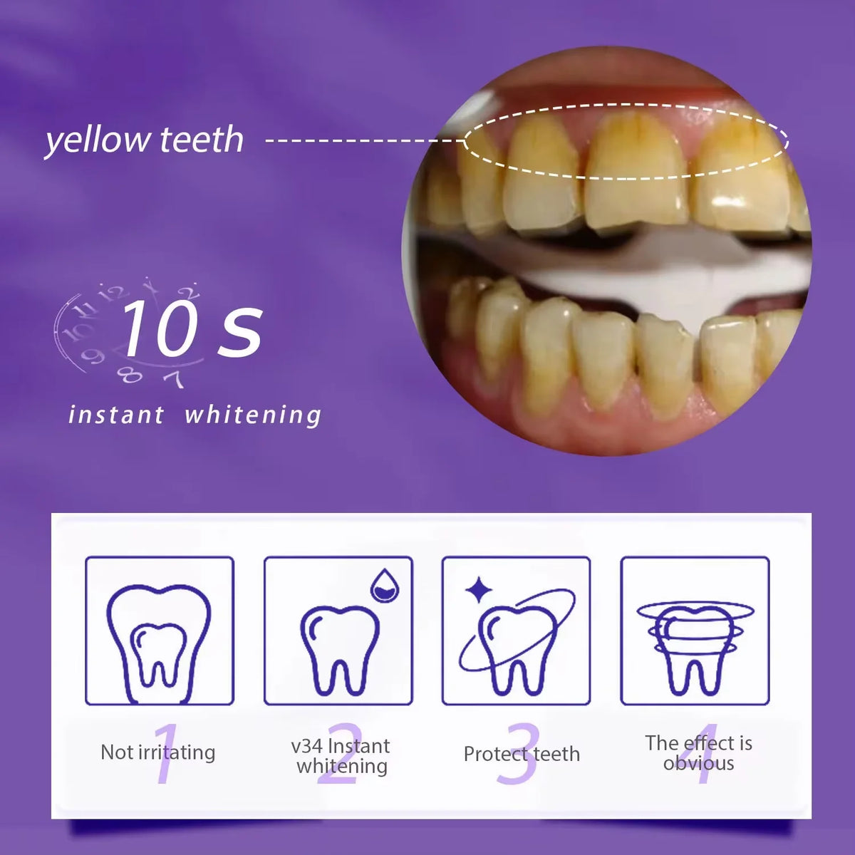 Dentifrice Blanchissant Violet V34 | Élimine Plaque & Taches | Haleine Fraîche | Hygiène Dentaire