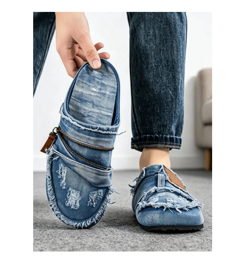 Chaussures Homme Tendance Été 2026 | Denim Bleu Canvas | Grande Pointure 47 | Casual Slip-On Street