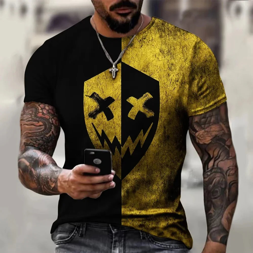 2026 New Oversized T-Shirt for Men, Casual Short Sleeve Hip Hop Smiling Face Print, Plus Size Tee Shirt Pullover, Men's T-Shirt Top