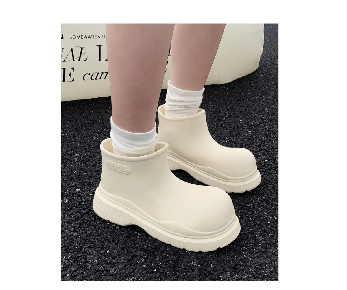 Bottes de Pluie Femme Imperméables | Tige Courte Large | Semelle Épaisse | Chaussures Eau Confortables