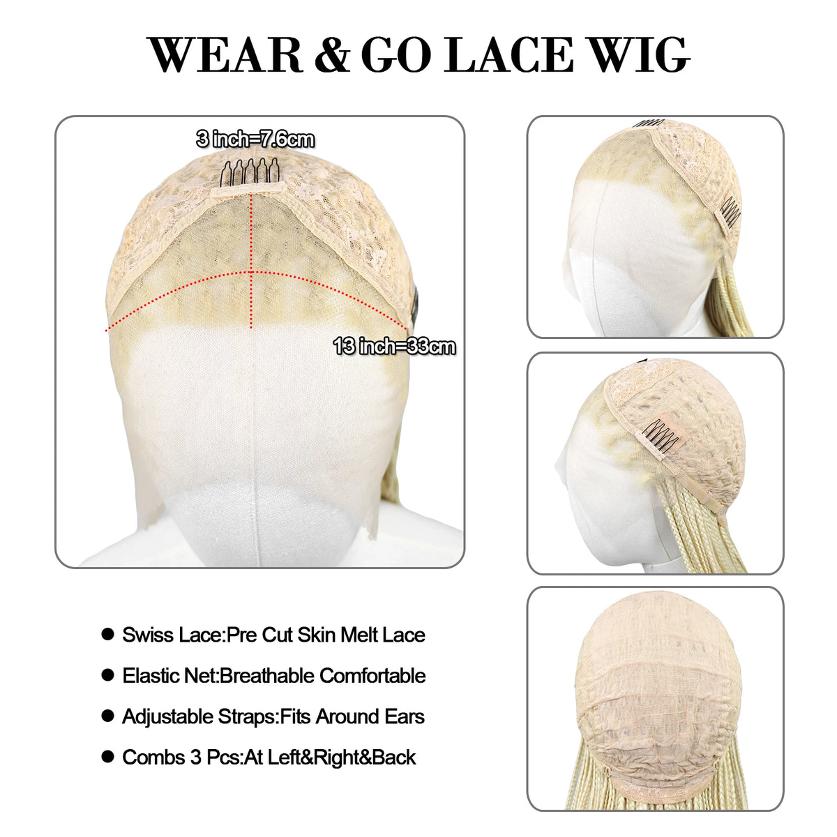 613 Blonde Box Braided Wigs Braids For Black Women 26Inch Long African Cornrow Crochet Braids Synthetic Hair 13x3 Lace Front Wig