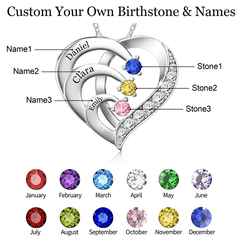 Collier Prénom Personnalisé Pierre de Naissance | Cœur Promesse Gravée | Pendentif | Cadeau Noël Bijou