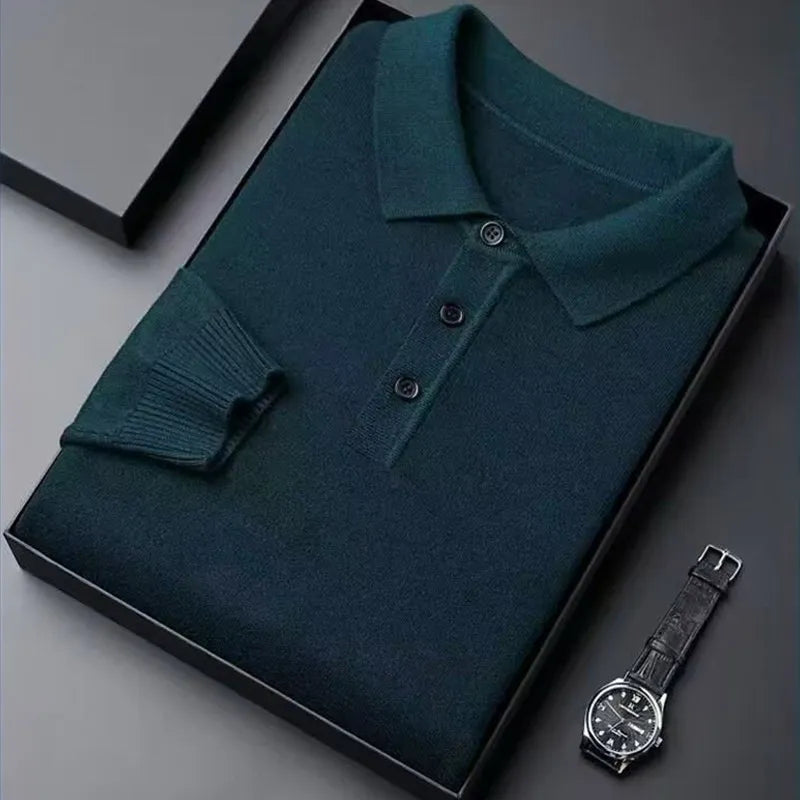 Luxury Men's Cashmere Sweater 100% Merino Wool Buttoned Pullover Autumn Winter Polo Collar Knitwear Male Casual Warm Jumper Tops