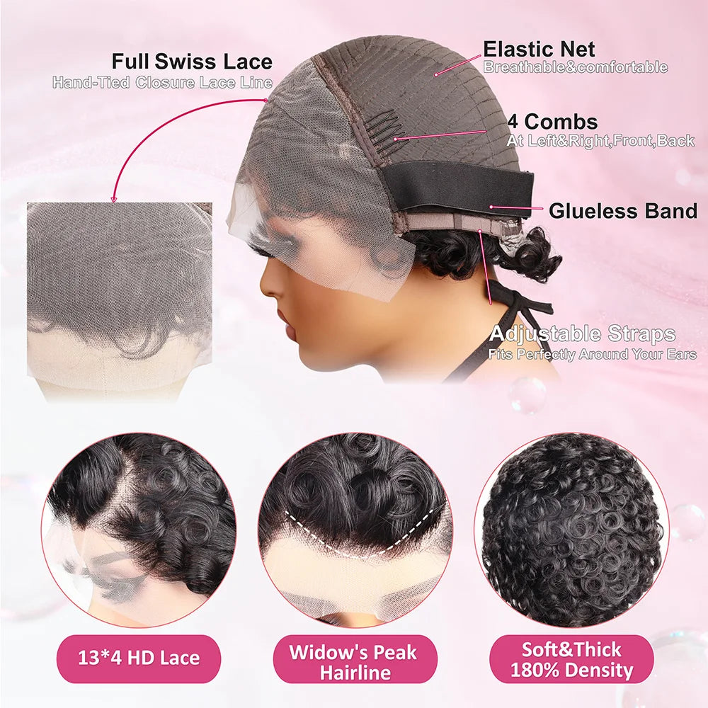 Perruque Body Wave Pixie Cut | 13x4 HD Lace Front | Glueless | Pré-Pluçuée | Cheveux Humains | Femme