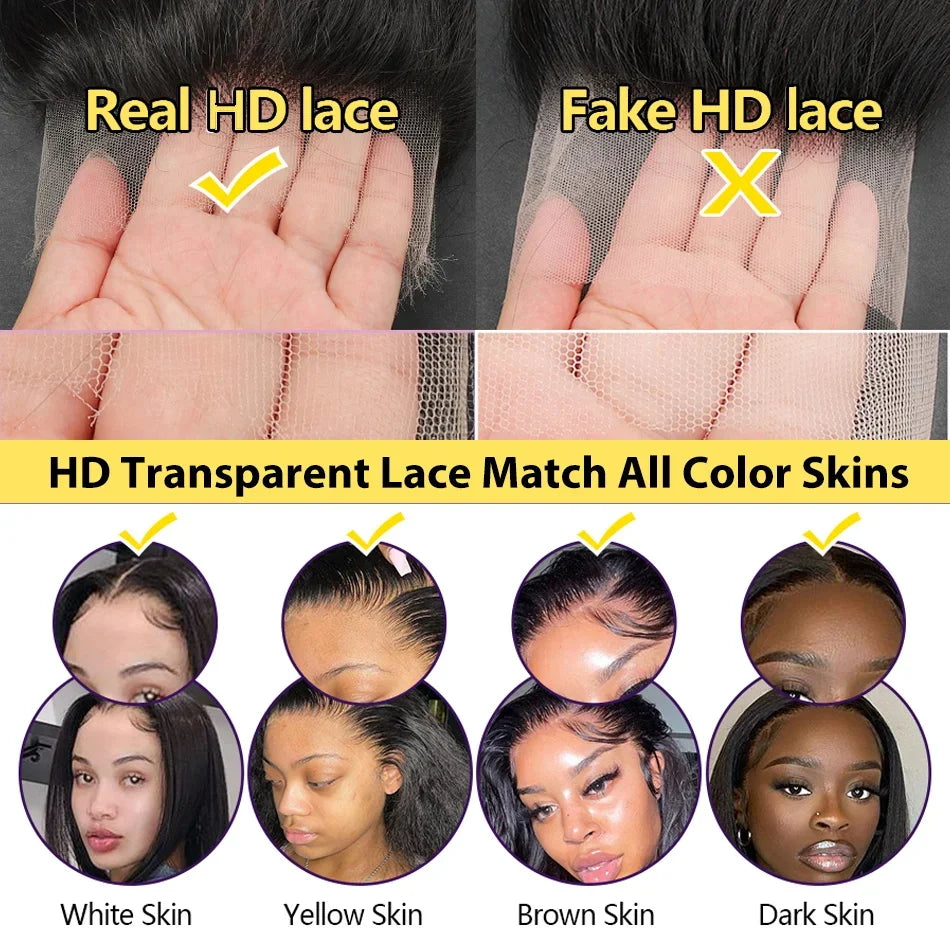Perruque Body Wave HD Transparent | 30-40 Pouces | 360 & 13x4 & 13x6 Lace Front | Pré-Pluçuée | Femmes Noires