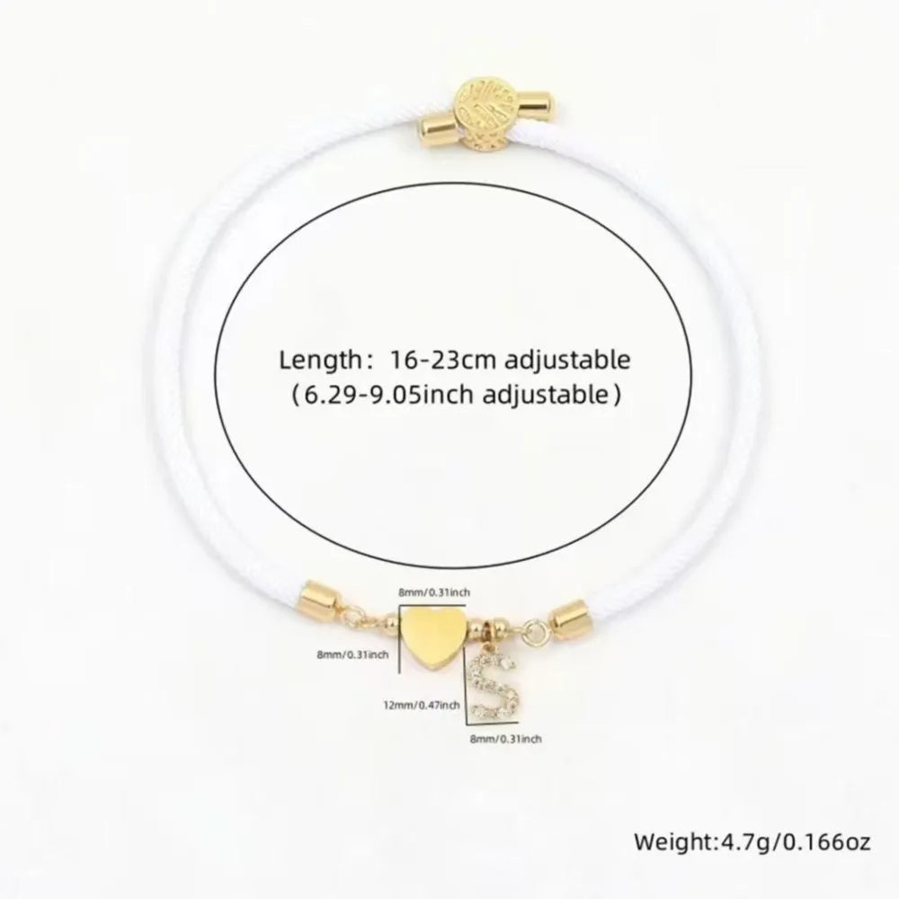 Initial Heart Charm Letter Link Bracelet for Women Classic Letter A-Z Rope Chain Bracelet for Daily Jewelry Gifts