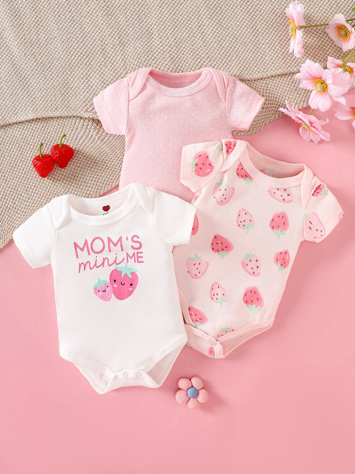 3-Piece Baby Bodysuits | 100% Cotton | Pink LOVE Print | For 0-9 Months Infants