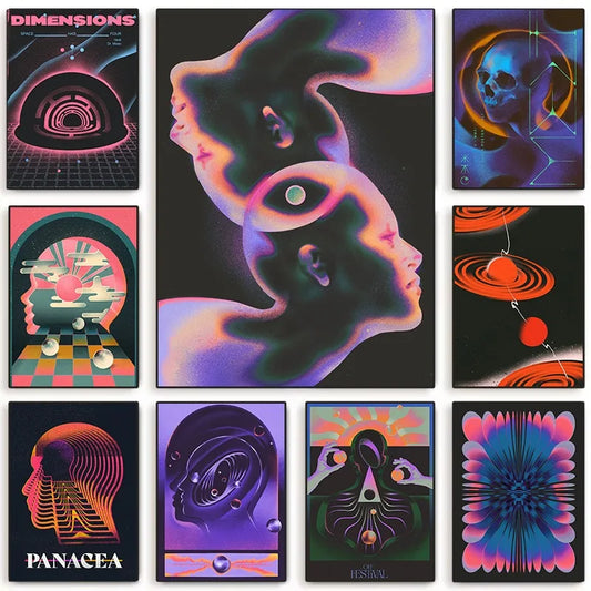Affiche Art Mural Futurisme Abstrait | Géométrie Colorée | Personnage Retro | Canvas | Décoration Salon | Cadeau