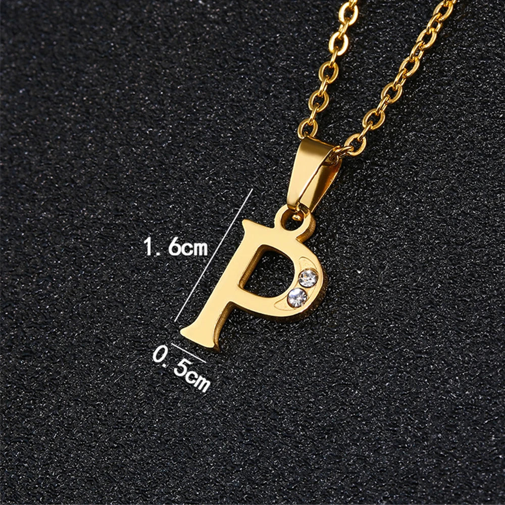 Initial A-Z Letter Name Pendant Necklace Gold Color Stainless Steel Small Alphabet Necklace For Women Jewelry Birthday Gift