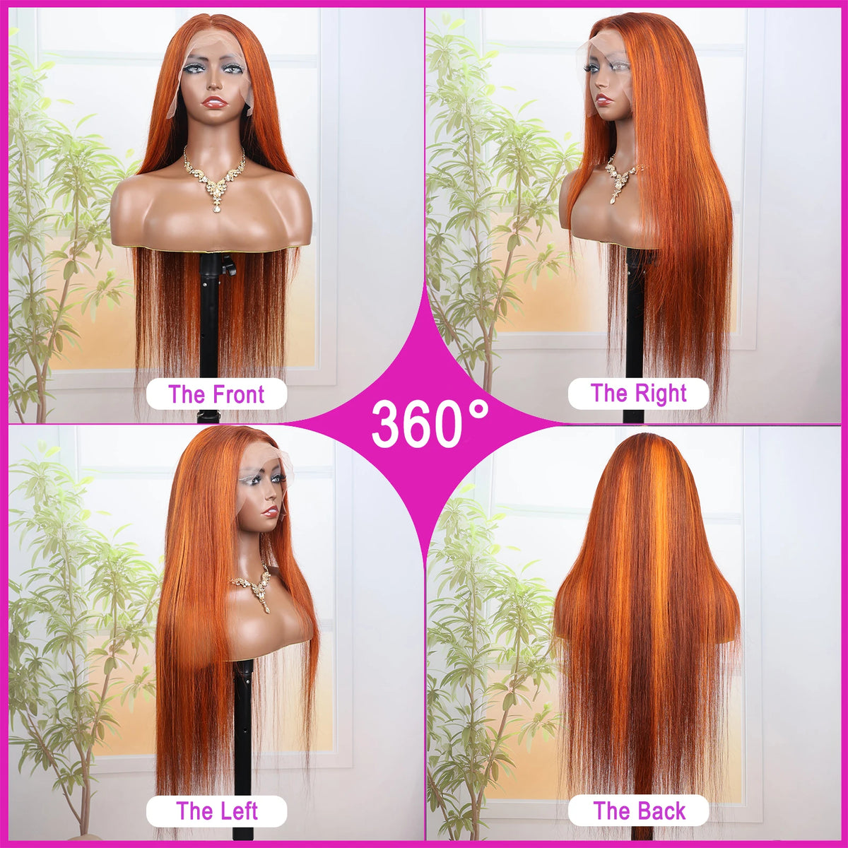 Perruque Lisse Highlight Ombre 4/350 | Gingembre Orange Brun | 13x6 & 13x4 Lace Front | Glueless | Cheveux Humains