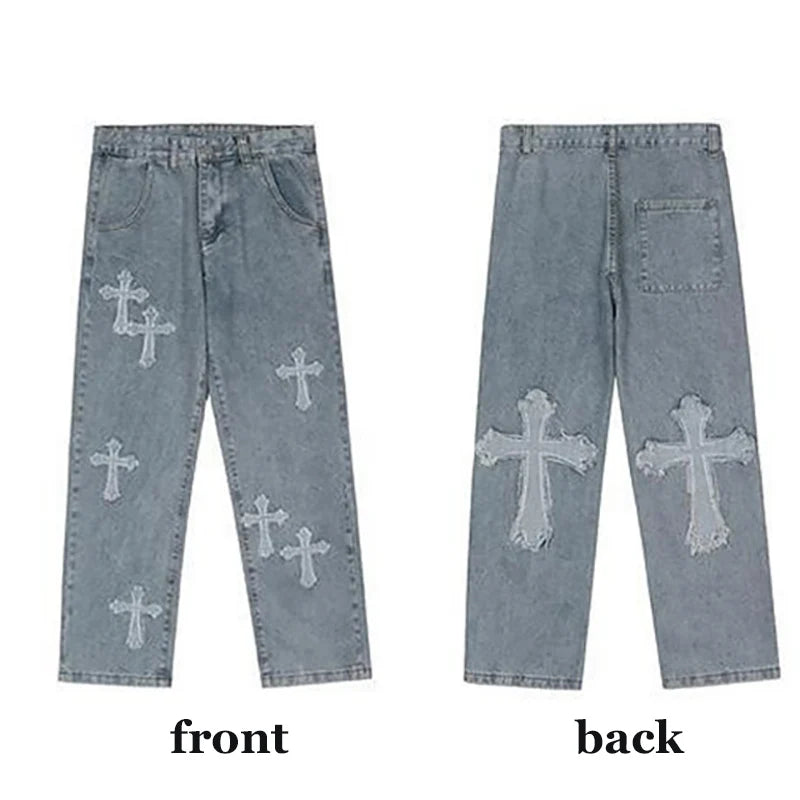 American Harajuku Style Baggy Jeans Y2K Streetwear Striped Denim Pants Men Women Casual Wide Leg Trousers Trendy High Street Pants