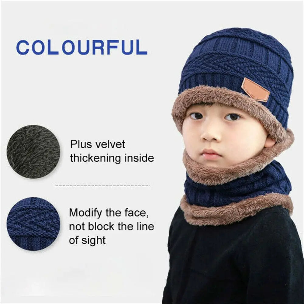 Set Bonnet & Écharpe Hiver Enfant | Polaire Tricot Épais | Ski & Froid Garçon Fille
