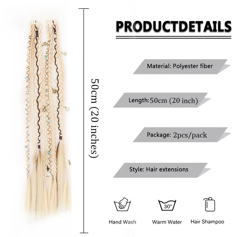 Bohemian Long Hair Braid Hand-Woven Wig Braid with Decorative Hair Accessories Easy-to-Wear Synthetic Hair Clip Braid synthetic
