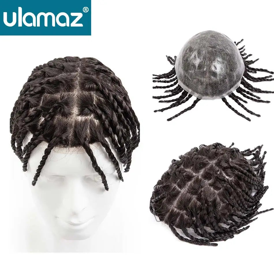 Perruque Tresses Twist Homme Indétectable | Prothèse Capillaire Crochet | Peau | Hair System | Homme Noir