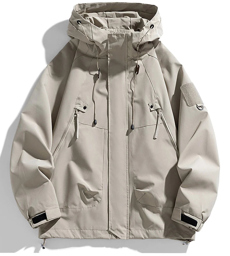 Coupe-vent homme Veste à capuche Manteau zippé Cargo Imperméable Blouson bomber noir Camping Veste de randonnée à capuche Softshell fine et ample