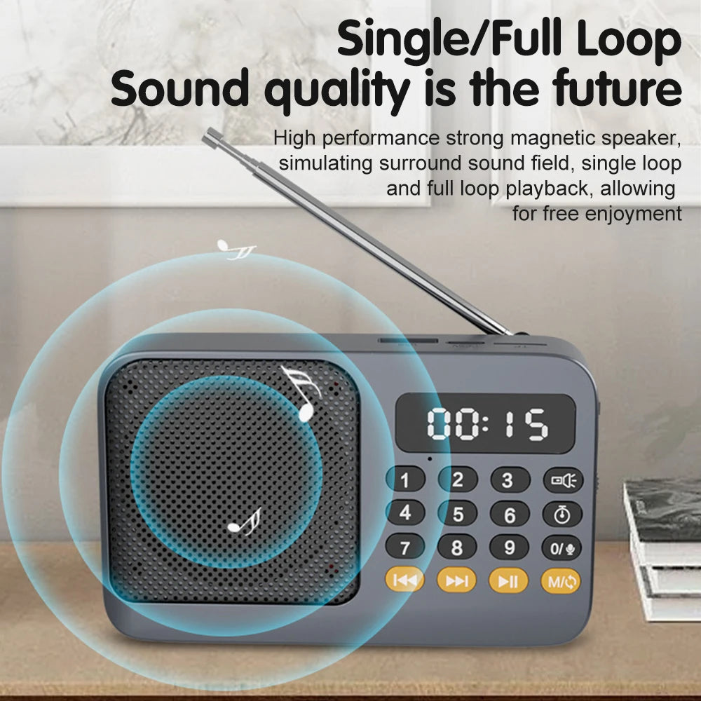 Portable FM Radio with Flashlight Rechargeable Radio TF Card/U Disk Bluetooth 5.0 MP3 Music Player Wireless Speaker