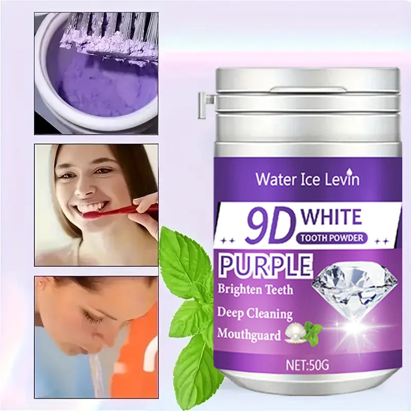 Poudre Dentaire 9D Formule Violette Brightening | Blanchit & Nettoie les Dents | Haleine Fraîche | 2-3 min/jour