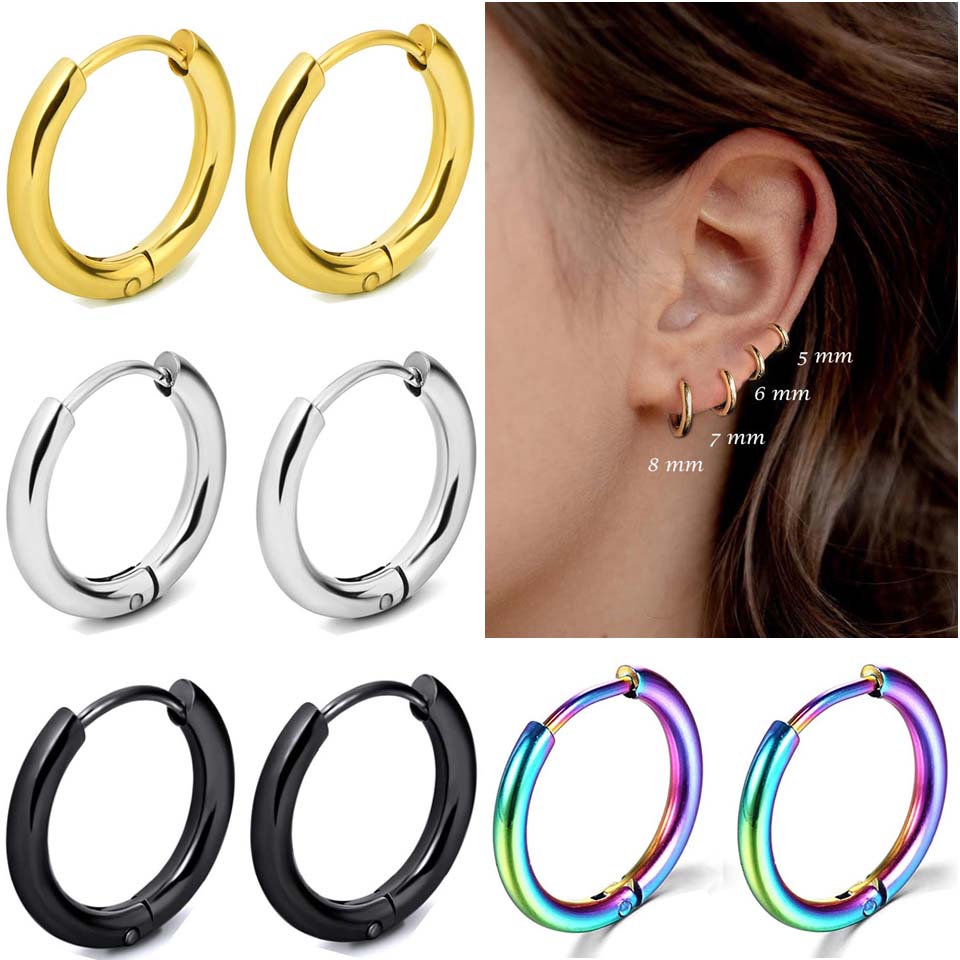 Boucles d'Oreilles Créoles Acier Inoxydable | Petites Couleur Or | Femme Homme Fille | Piercing Cartilage | Bijou Mode