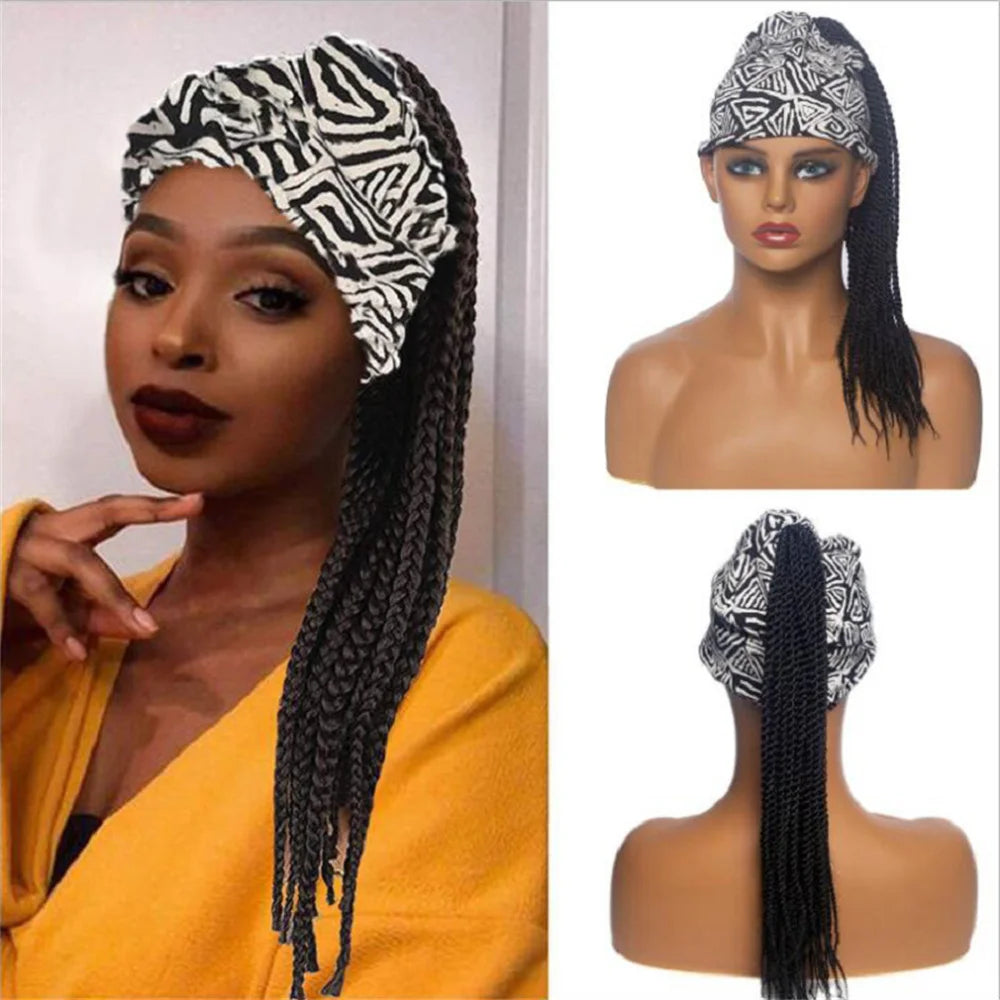 Perruque Headband Tresses Africaines Synthétique | 3 Brins | Queue de Cheval | Couvre-Cheveux | Fibre | Femme