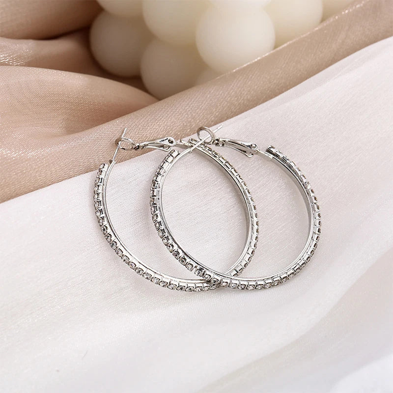 Grandes Boucles Créoles 30-80mm | Cristal Strass Cercle | Noir Or Argent | Femme Fille | Fête Cadeau
