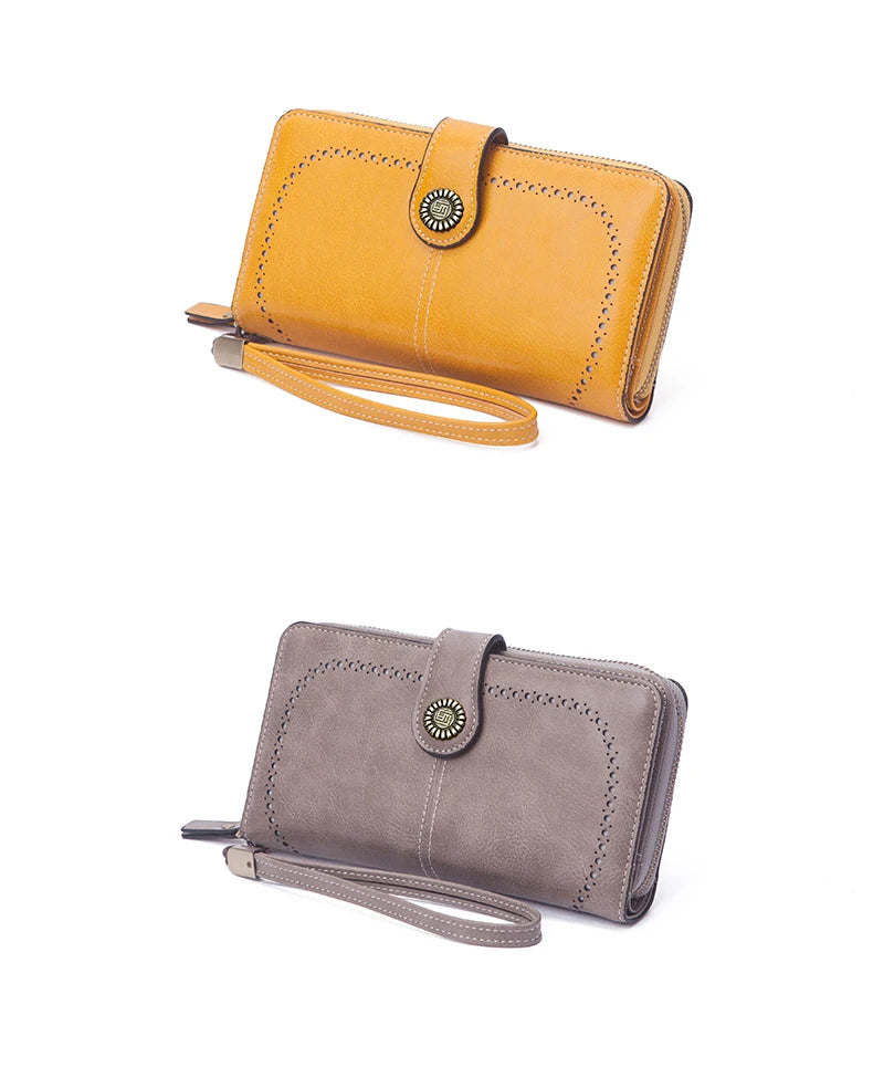 Vintage Large Capacity Women's Purse, Monochrome, Multi-card, Long Wallet, Multi-functional Zipper Strap, Wrist Strap, New
