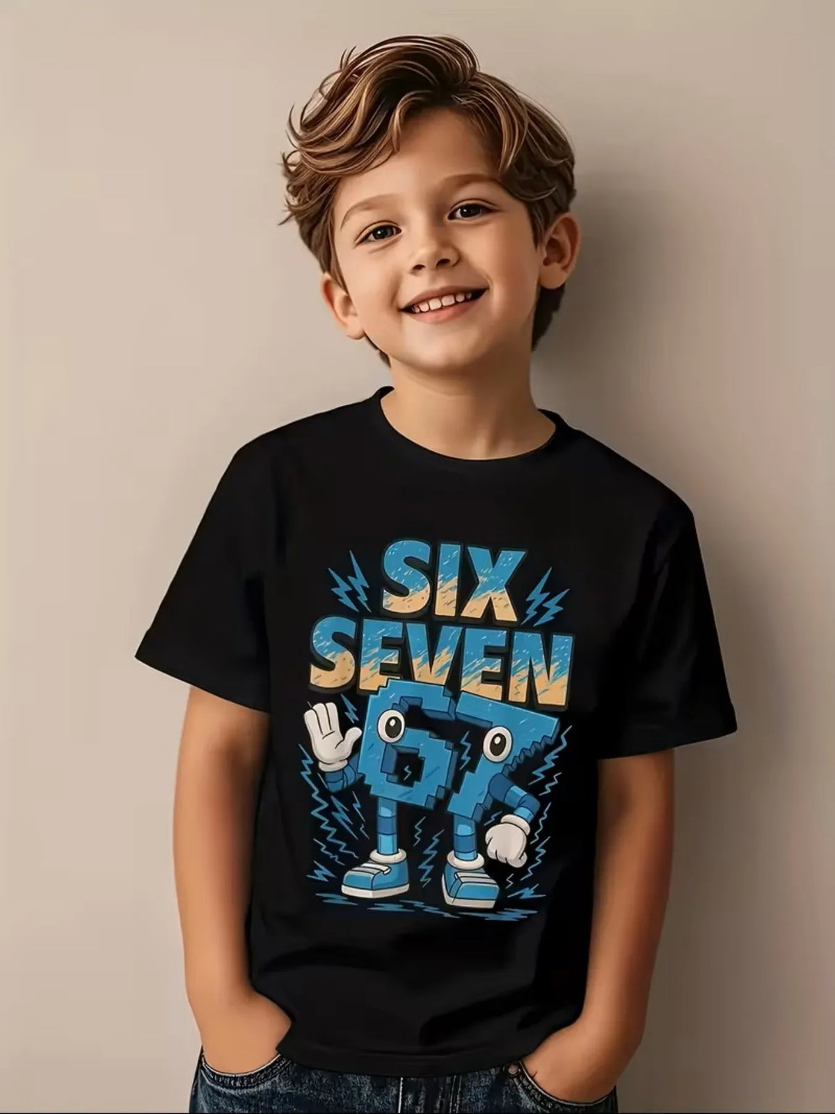 Boys & Girls 6 & 7 Number T-Shirt - Soft Breathable Tee with Neon Glow-in-the-Dark 6 & 7 Design, Machine Washable Spring Summer