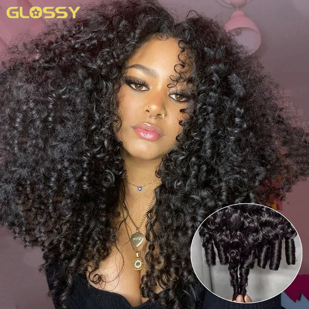 Perruque Kinky Curly Birmane | 300% Densité | 3-en-1 Demi-Perruque | Glueless | Cheveux Humains Brésiliens
