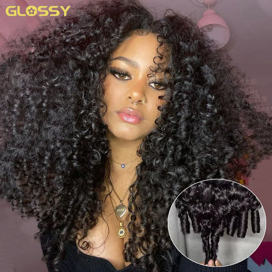 300% Density Burmese Curly Human Hair Wigs For Women Brazilian Glueless Kinky Curly 3 IN 1 Half Wig 100% Human Hair Wigs On Sale