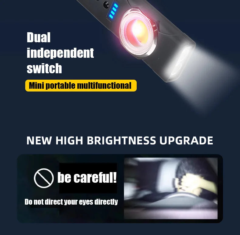 Mini Portable Rechargeable LED Torch Light, Waterproof Outdoor Work Pocket Flashlight with Magnetic Grip, Compact LED Flashlight