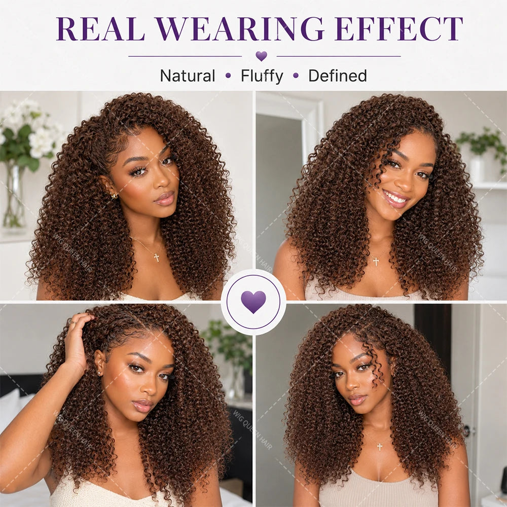 #4 Warm Brown Kinky Curly Crochet Human Hair Extensions Miracle Knots Pre-Looped Easy Install Soft Natural Curly Texture