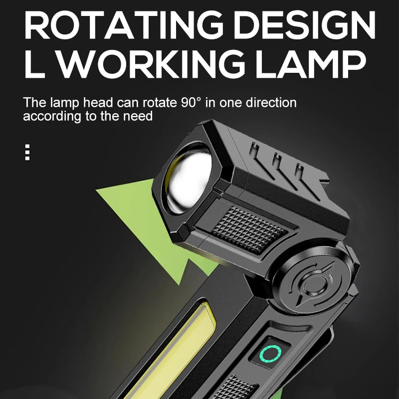 Portable Rechargeable Work Lights LED Folding Torch with Magnetic Base COB Light 90°Rotate Camping Emergency Lamp