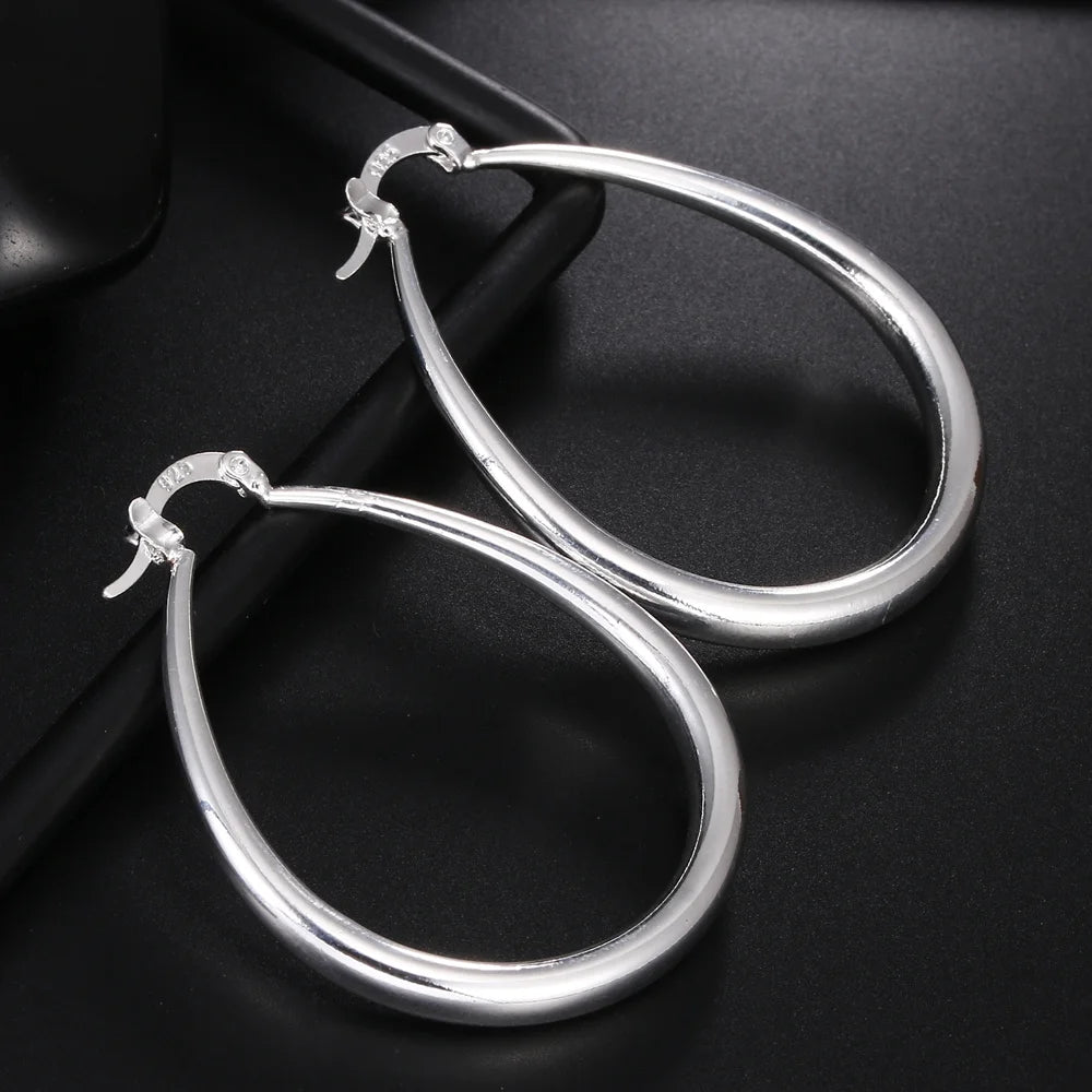 Grandes Créoles Lisses Argent 925 | 41mm Cercle | Femme | Mode Fête Mariage | Accessoire Bijou Noël