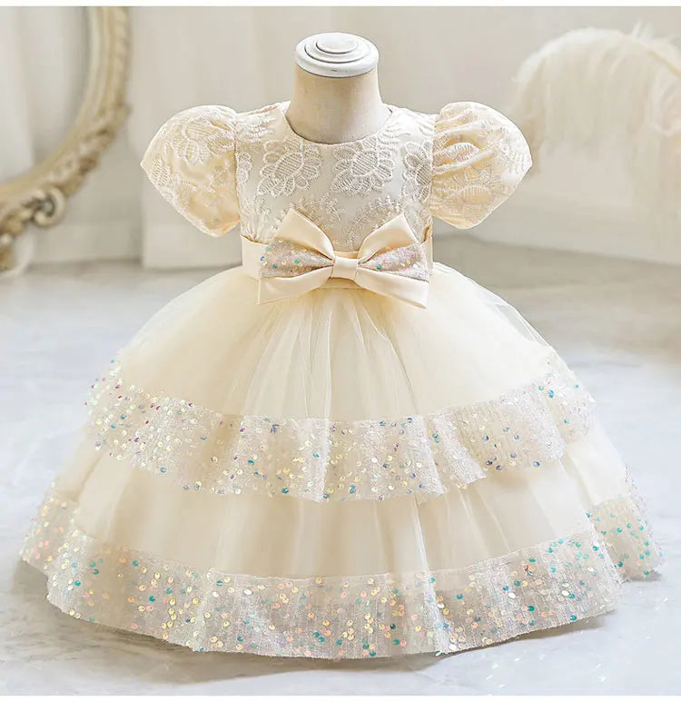 Fashion Bow Girls Party Dresses Cotton Short Sleeve Children Clothing Bridesmaid Dresses Summer Kids Dresses for Girls 1-6 Years