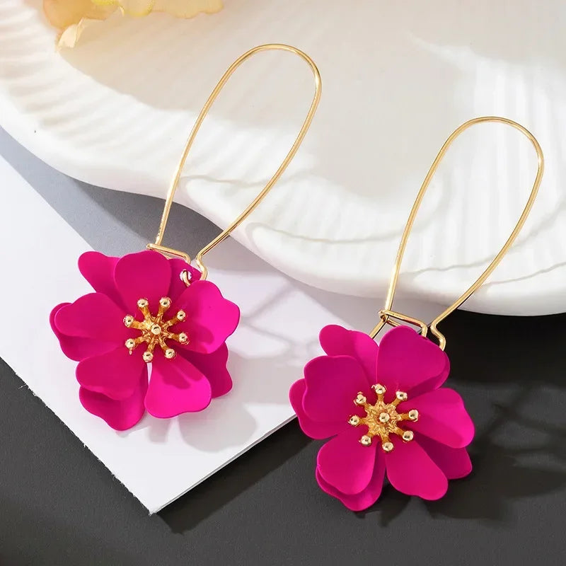 Hoop Earrings for Women Girls Spray Enamel Flower Geometric Ear Accessories Holiday Party Gift Fashion Jewelry EE007