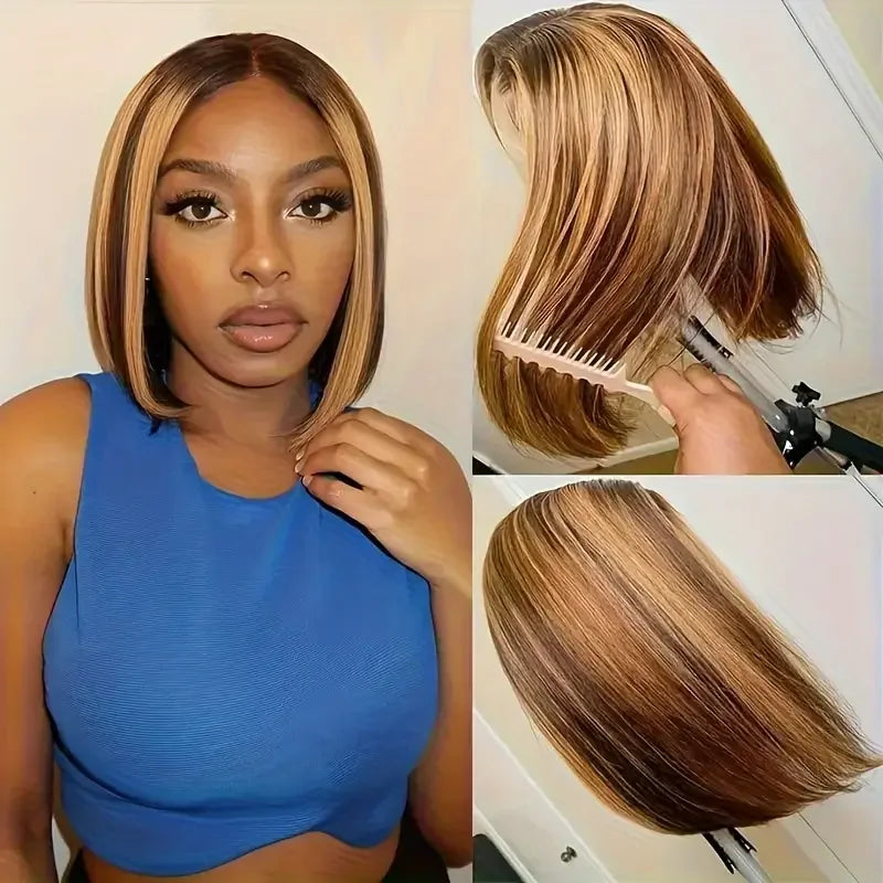 Perruque Bob Cheveux Humains | 13x4 Lace Front | 220% Densité | Coloris 4/27 Or | Wear & Go | Femmes Noires