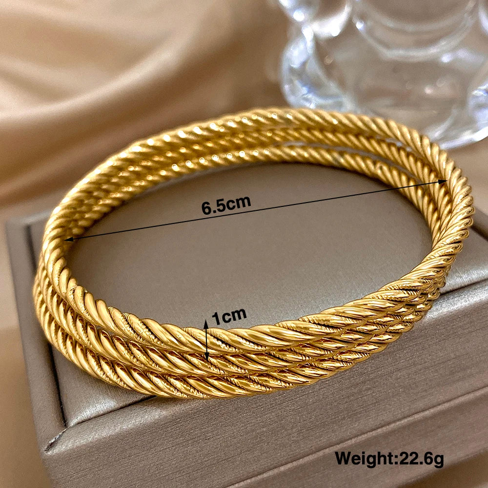 Lot 3 Bracelets Jonc Torsadés | Plaqué Or 18k Acier Inoxydable | Empilés Tendance | Bijou Femme Imperméable