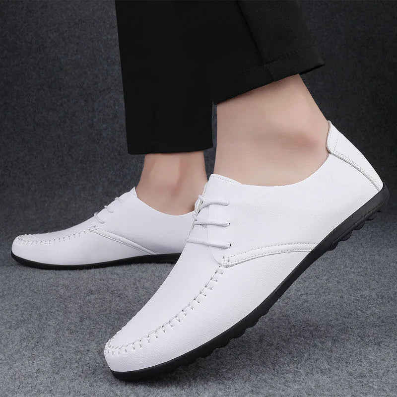 Mocassins Homme Mariage | Cuir Fendu Blanc | Chaussures Conduite Légères | Slip-On Casual Élégant 2026