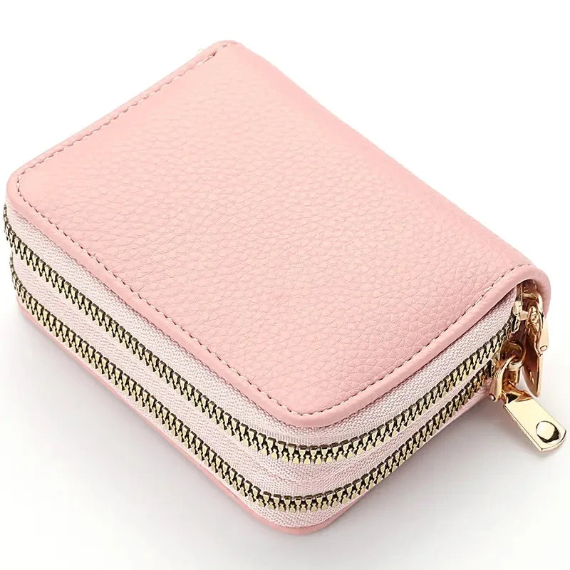 Women's Double Zipper Wallet Fashion Short Credit Card Holder with Large Capacity Coin Purse