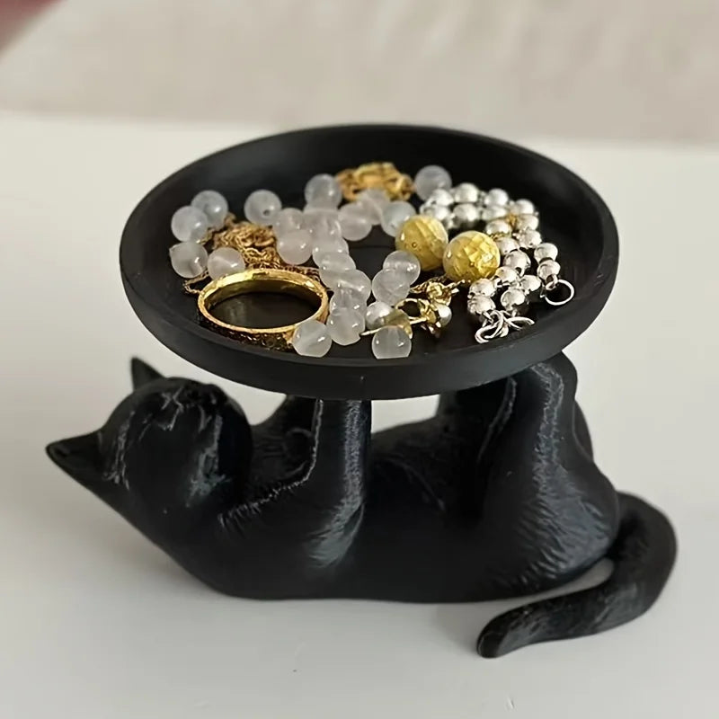 Simple Style Fun Cat Jewelry Tray, Desktop Jewelry Storage Tray, Decorative Items for Home Bathroom, Bedside, Makeup Storage