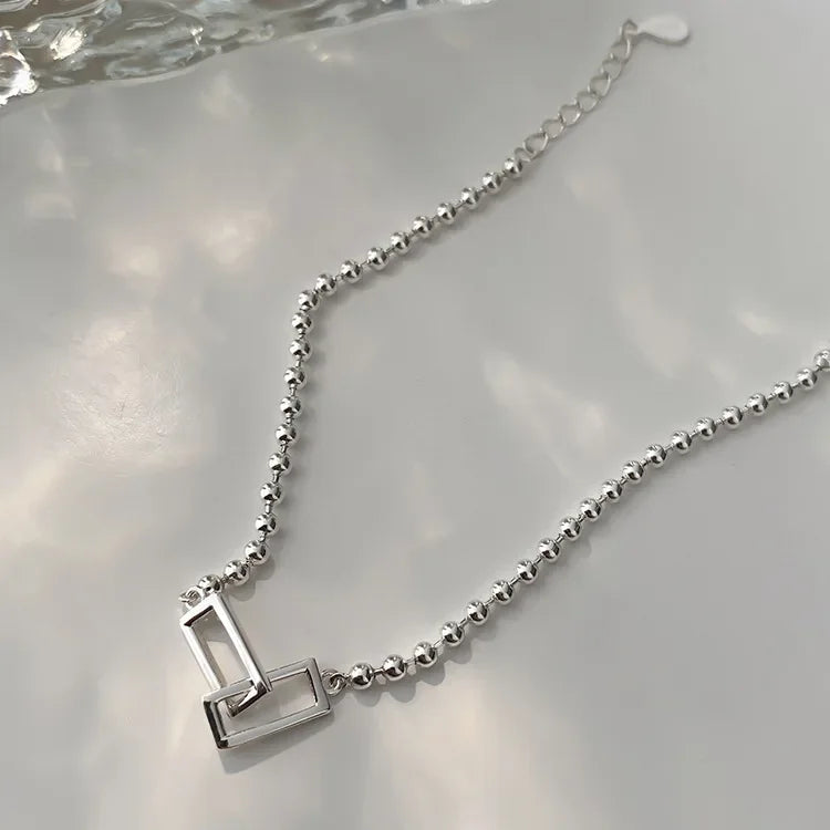 925 Sterling Silver Geometric Square Round Bead Bracelet For Women Personality Temperament Simple Hand Jewelry Party
